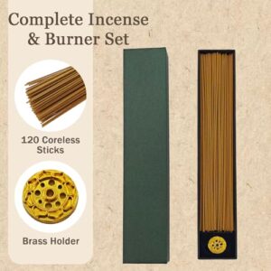 Agarwood Incense Sticks, Natural Incense Sticks Approx. 120 Sticks (30g) with Brass Holder, Chinese Incense for Yoga, Zen Meditation and Relaxation, Elegant Gift